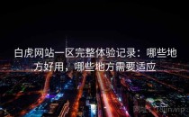 白虎网站一区完整体验记录：哪些地方好用，哪些地方需要适应